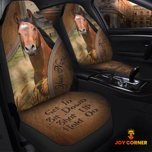 Uni Horse Customized Name Leather Pattern Car Seat Covers (2Pcs)