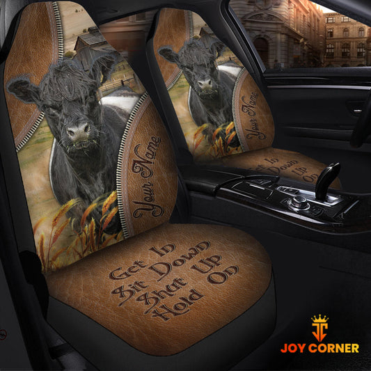 Uni Belted Galloway Customized Name Leather Pattern Car Seat Covers (2Pcs)