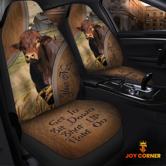 Uni Beefmaster Customized Name Leather Pattern Car Seat Covers (2Pcs)