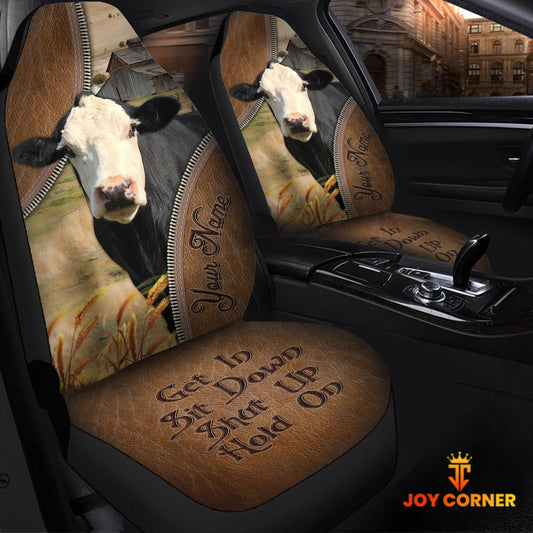 Uni Black Baldy Customized Name Leather Pattern Car Seat Covers (2Pcs)