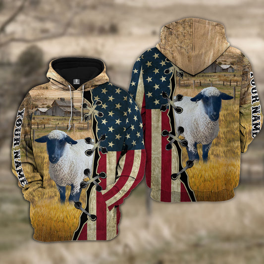 Uni Custom Name Sheep2 American Flag 3D Hoodie