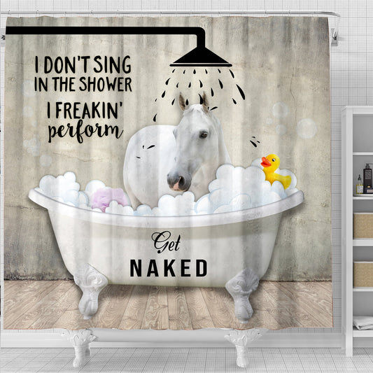 Uni White Horse I Don't Sing In The Shower 3D Shower Curtain