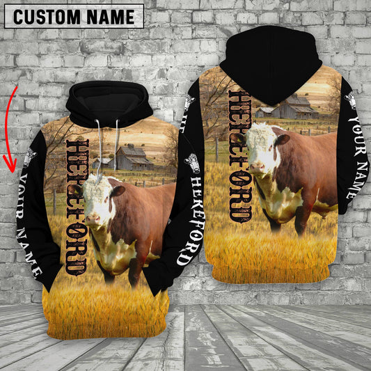 Uni Personalized Name Hereford Cattle On The Farm 3D Shirt