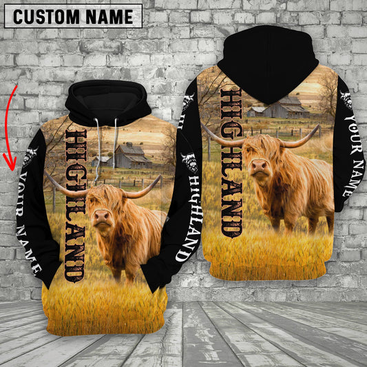 Uni Personalized Name Highland Cattle On The Farm 3D Shirt