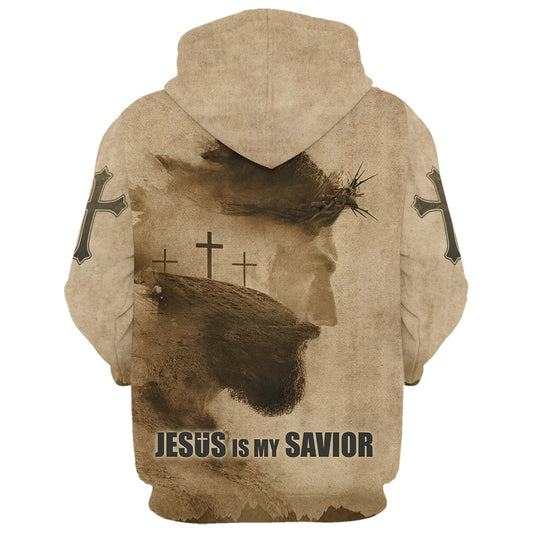 Jesus Is My Savior Hoodie Jesus Christ With Thorns 3 Crosses 3D Hoodies Jesus Hoodie Men & Women, God 3D Printed Hoodie, Christian Apparel Hoodies