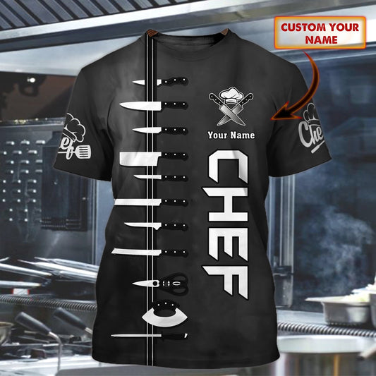 CHEF - Personalized Name 3D Black 01 All Over Printed Shirt