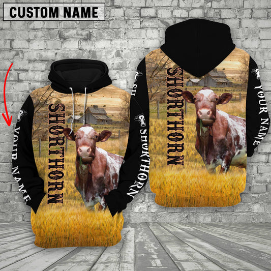 Uni Personalized Name Shorthorn Cattle On The Farm 3D Shirt