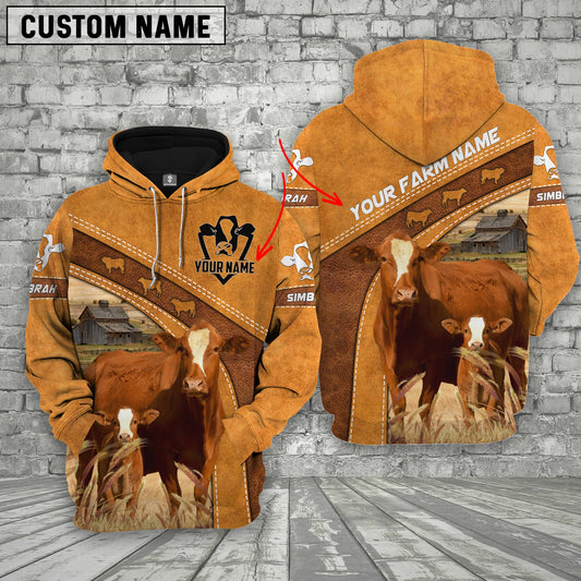 Uni Personalized Name Farm Simbrah Cattle 3D Hoodie