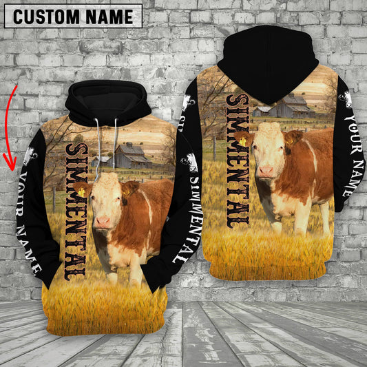 Uni Personalized Name Simmental Cattle On The Farm 3D Shirt