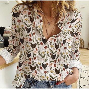 Unique Garden Chicken Pattern Casual Shirt