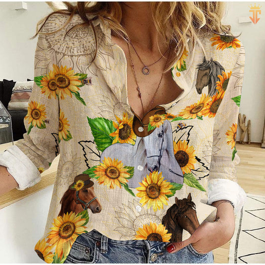 Unique Horses and sunflowers All Printed 3D Casual Shirt