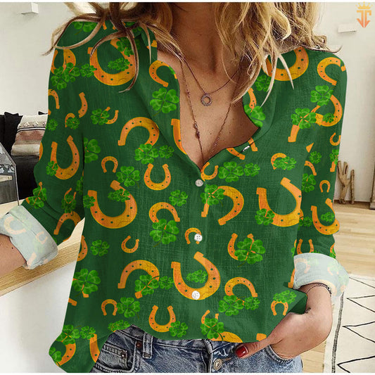 Unique Lucky Horseshoe And Clovers All Printed 3D Casual Shirt
