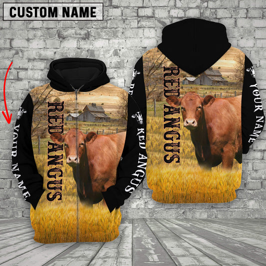 Uni Personalized Name Red Angus Cattle On The Farm 3D Shirt