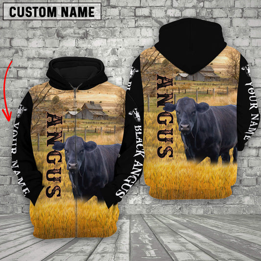Uni Personalized Name Angus Cattle On The Farm All Over Printed 3D Hoodie For Kids