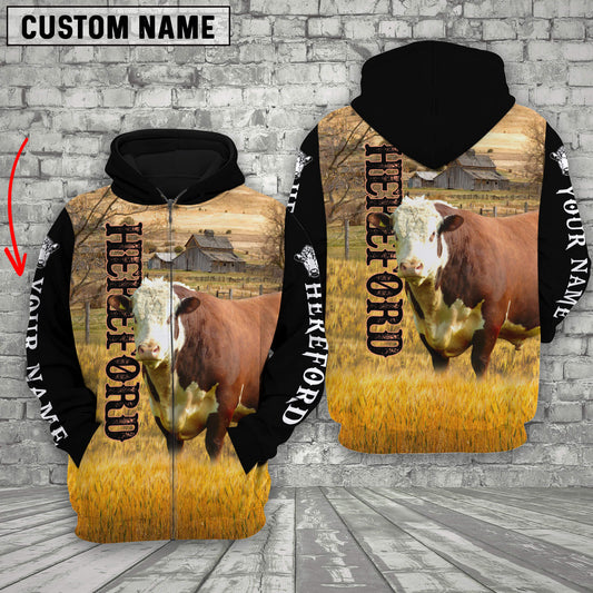 Uni Personalized Name Hereford Cattle On The Farm 3D Shirt