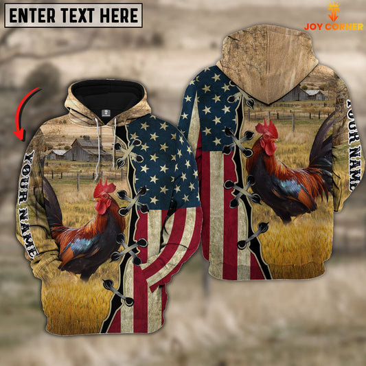 Uni Chicken On Farms Custom Name American Flag 3D Shirt