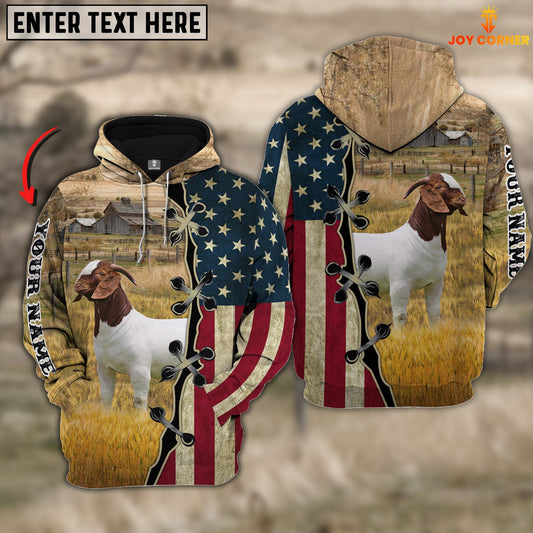 Uni Boer On Farms Custom Name American Flag 3D Shirt