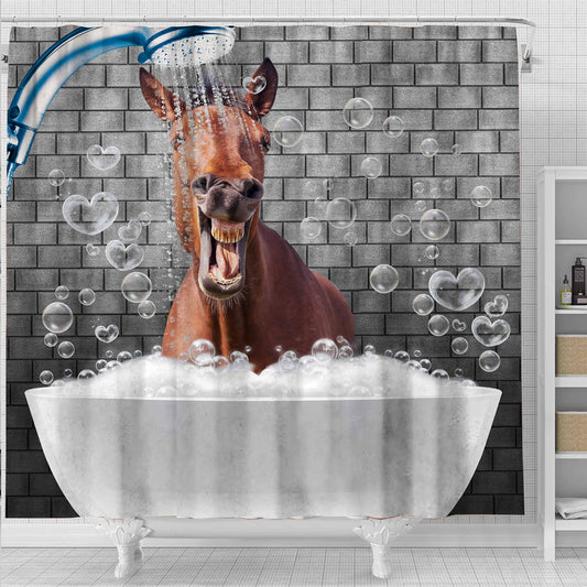Uni Horse Brick Wall 3D Shower Curtain
