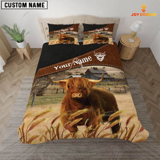 Uni Highland Cattle On The Field Customized Name 3D Bedding Set