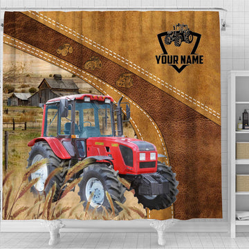Uni Custom Name Red Tractor Pattern Shower Curtain