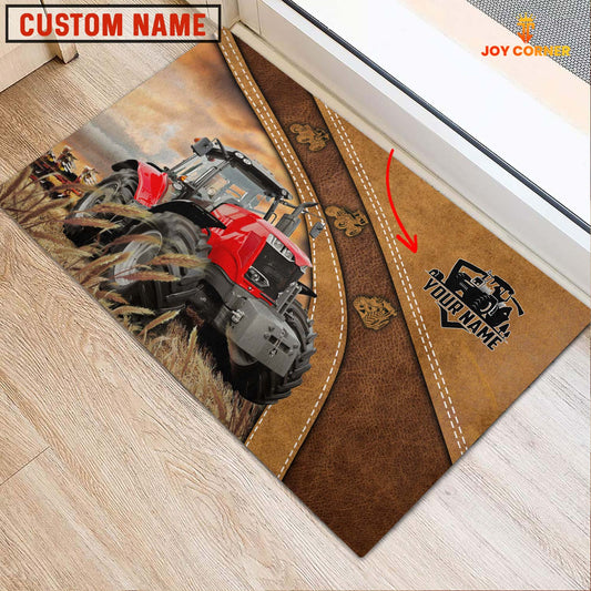 Uni Farm Personalized Name Red Tractor Doormat