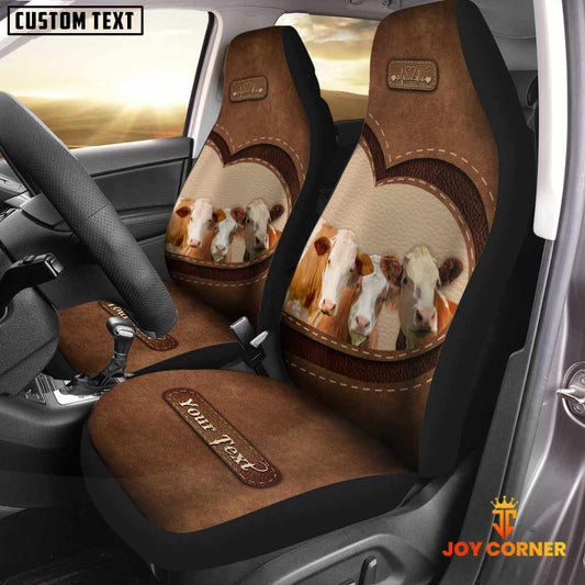 Uni Simmental Pattern Customized Name Heart Car Seat Cover Set