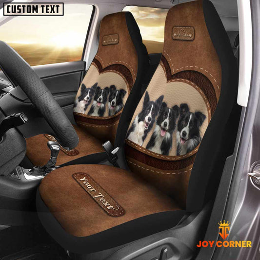 Uni Border Collie Pattern Customized Name Heart Car Seat Cover Set