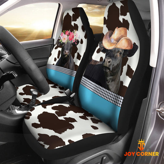 Uni Black Angus Pattern Customized Name Dairy Cow Car Seat Cover Set