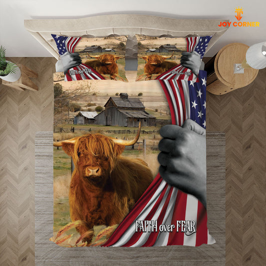 Uni Highland Cattle 3D US Flag Bedding Set