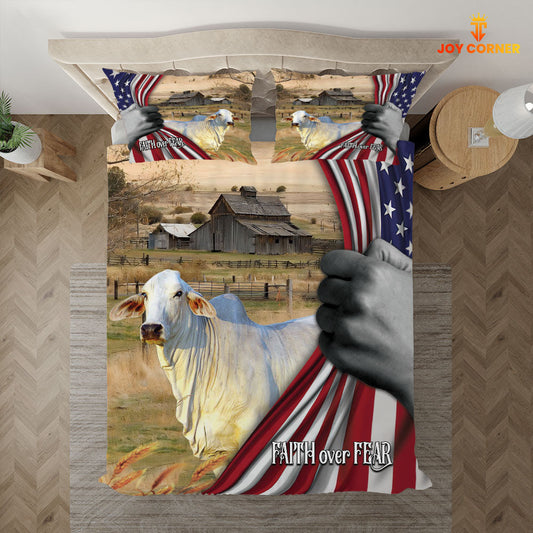 Uni Brahman Cattle 3D US Flag Bedding Set