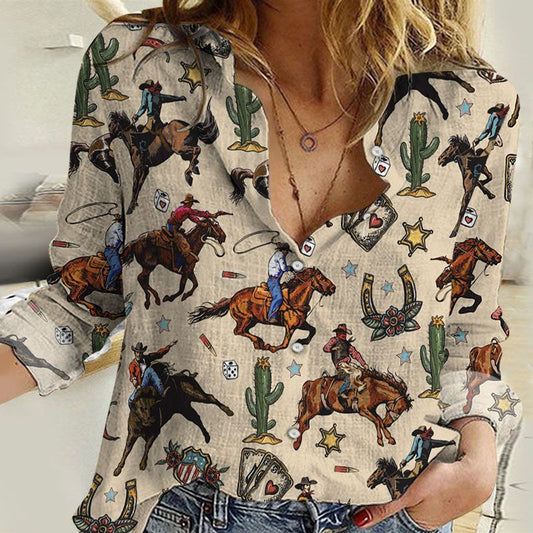 Unique Cowboy Horse Riding All Over Printed 3D Casual Shirt