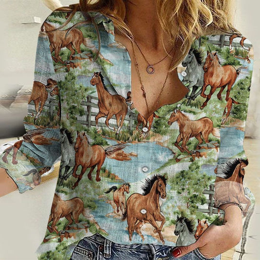 Unique Horses running on vitage land All Printed 3D Casual Shirt