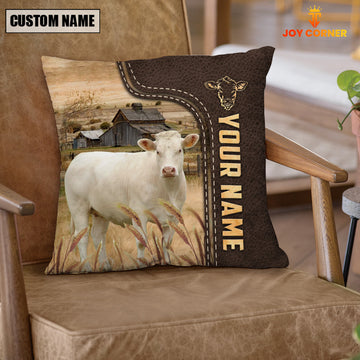 Uni Charolais Custom Name Leather Pattern Pillow Case