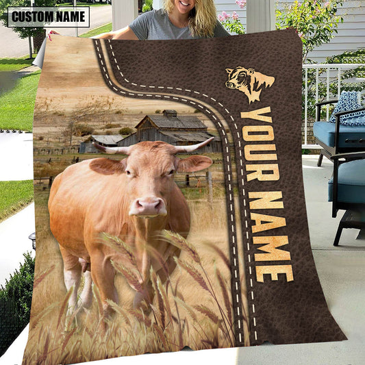 Uni Personalized Name Gelbivieh Leather Pattern Blanket