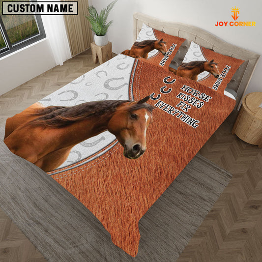 Uni Brown Horse Kisses Fix Everything Custom Name Bedding Set
