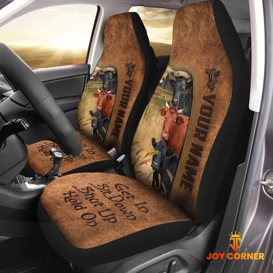 Uni Dexter Happiness Personalized Name Leather Pattern Car Seat Covers Universal Fit (2Pcs)