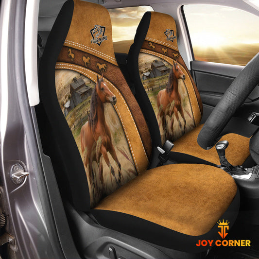 Uni Horse Pattern Customized Name 3D Car Seat Cover Set (2PCS)