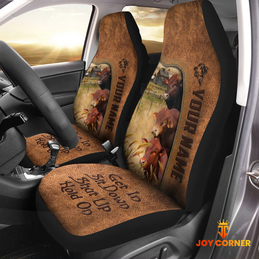 Uni Beefmaster Happiness Personalized Name Leather Pattern Car Seat Covers Universal Fit (2Pcs)