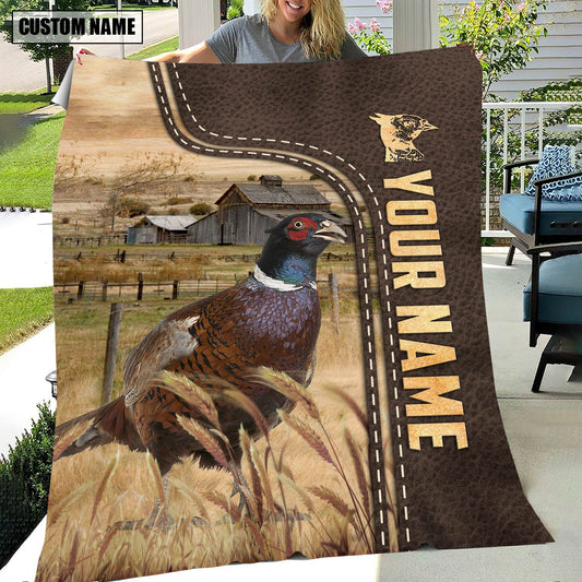Uni Personalized Name Pheasant Leather Pattern Blanket