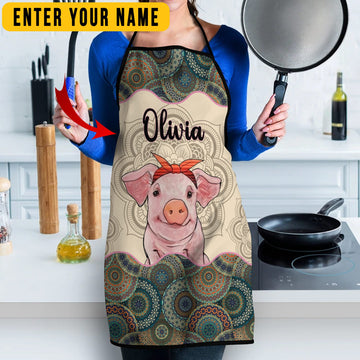 Uni Personalized Name Mandala Pattern Pig All Over Printed 3D Apron