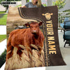 Uni Personalized Name Red Angus Leather Pattern Blanket