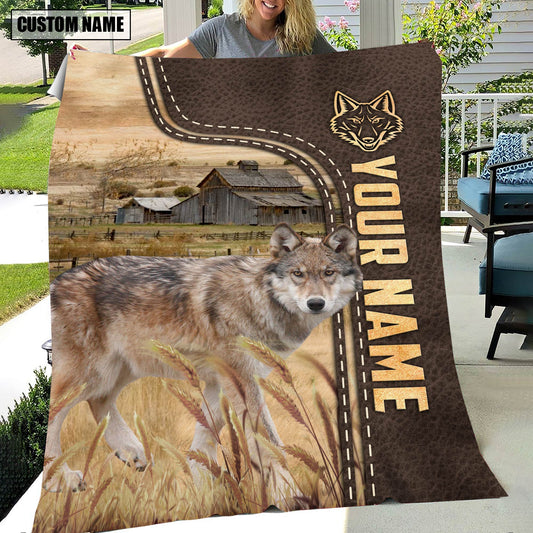 Uni Personalized Name Coyotes Leather Pattern Blanket