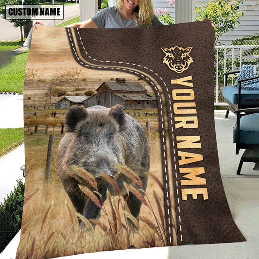 Uni Personalized Name Hogs Leather Pattern Blanket