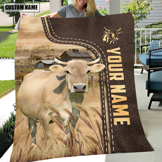 Uni Personalized Name Braunvieh Leather Pattern Blanket