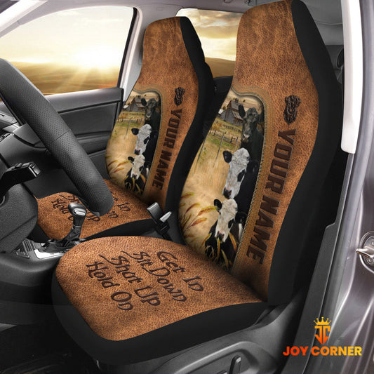 Uni Belted Galloway Happiness Personalized Name Leather Pattern Car Seat Covers Universal Fit (2Pcs)