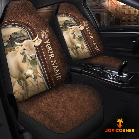 Uni Bruavieh Personalized Name Leather Pattern Car Seat Covers Universal Fit (2Pcs)