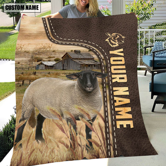 Uni Personalized Name Suffolk Sheep Leather Pattern Blanket
