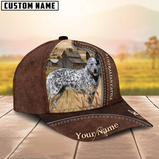 Uni Australian Cattle Dog Customized Name Leather Pattern Cap