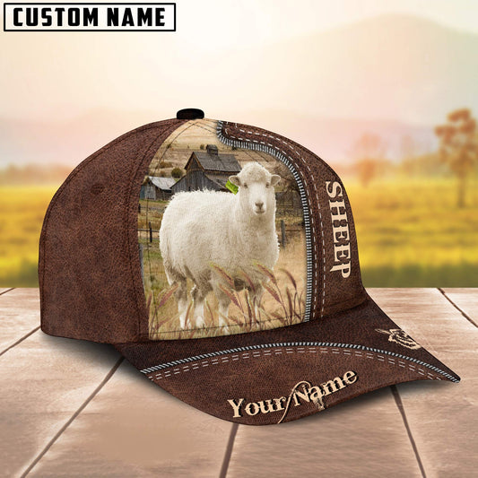 Uni Sheep Customized Name Leather Pattern Cap