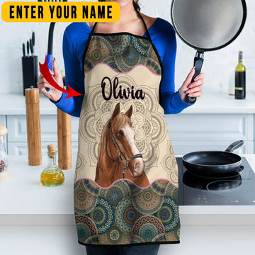 Uni Personalized Name Mandala Pattern Horse All Over Printed 3D Apron